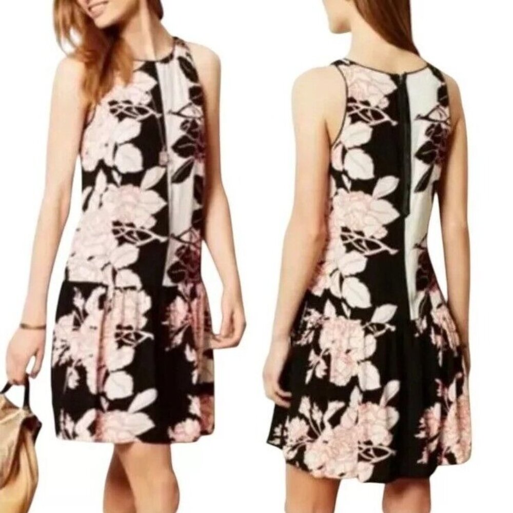 Maeve Photoflora Dress Size 4 Lined Drop Waist Trapeze Swing Pockets Mix Floral